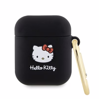 Hello Kitty silikoninis 3D Kitty galvos dėklas AirPods 1/2 - juodas
