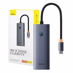 5-in-1 šakotuvas Baseus UltraJoy Series USB-C į HDMI4K@30Hz+3xUSB 3.0+1xPD (pilkas)