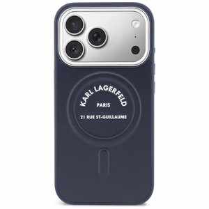Karl Lagerfeld Embossed Open Ring RSG Logo MagSafe dėklas iPhone 18 Pro Max / 17 Pro Max; spalva: mėlyna