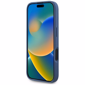 Guess grūdėto rašto gėlių motyvo MagSafe dėklas iPhone 16 - mėlynas