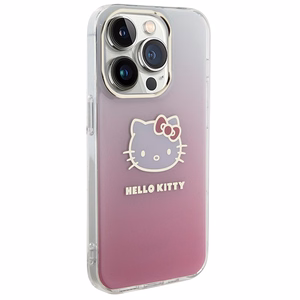 Hello Kitty IML gradiento elektropinis katės galvos dėklas telefonui iPhone 14 Pro - rožinis