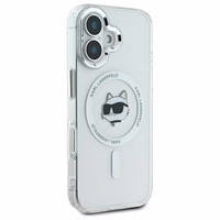 Karl Lagerfeld IML Metal Choupette Head Magnetinis iPhone 16 dėklas - baltas