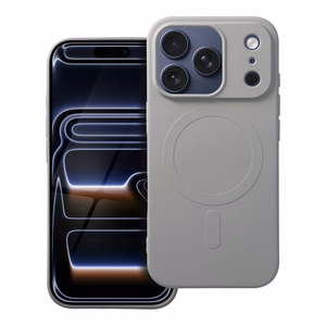 Silikoninis MAG COVER dėklas telefonui iPhone 17 Pro titano spalva su dideliu įpjovimu, suderinamas su MagSafe