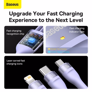 Baseus kabelis Flash Series II 3 in 1 - USB į Type C, Lightning, Micro USB - 66W 6A 1,2 metro (CASS040005) violetinis