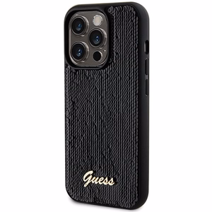 Guess Sequin Script Metal dėklas telefonui iPhone 13 Pro Max - juodas