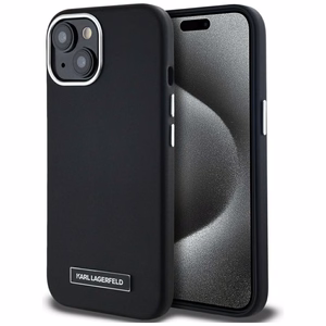 Karl Lagerfeld FW Metal Plate Magnetinis iPhone 15 dėklas - juodas