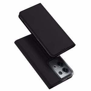 Dux Ducis Skin Pro dėklas telefonui Oppo Reno 8 Pro su atverčiamu dangteliu, kortelių pinigine ir stovu, juodas