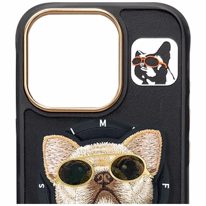 Nimmy Glasses Šaunus šuo Magnetinis dėklas telefonui iPhone 16 Pro - juodas