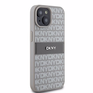 DKNY Odinis mono juosta ir metalinis logotipas dėklas telefonui iPhone 15 / 14 / 13 - smėlio