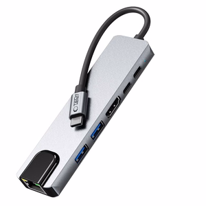 "Tech-Protect" HB02 HUB adapteris 6in1 USB-C + USB2.0 + USB3.0 + HDMI 4K 30Hz + RJ45 + PD100W - pilkas