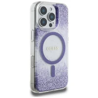 Guess HC dervos dugno blizgus magnetinis dėklas iPhone 16 Pro Max - violetinis