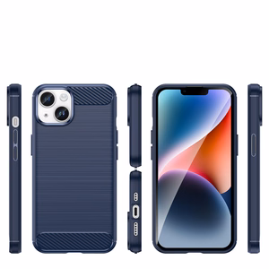 Carbon dėklas iPhone 14 Plus lankstus gelinis galinis dangtelis mėlynas