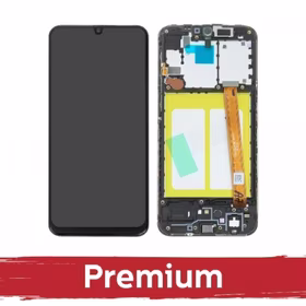 LCD ekranas suderinamas su Samsung A202 A20e juodas su rėmeliu OEM