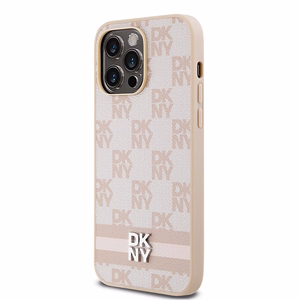 DKNY Odinis languotas mono raštas ir spausdintos juostos dėklas telefonui iPhone 14 Pro Max - rožinis