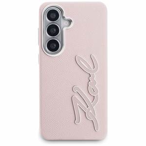 Karl Lagerfeld Grained Signature Metal Resin Logo dėklas Samsung Galaxy S26 rožinis