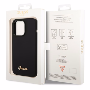 Guess Silikoninis Vintage Gold Logo iPhone 14 Pro dėklas - juodas
