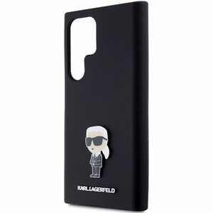 Karl Lagerfeld silikoninis Ikonik metalinis smeigtukas dėklas telefonui Samsung Galaxy S23 Ultra - juodas
