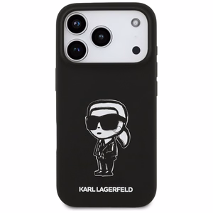 KARL LAGERFELD dėklas telefonui IPHONE 17 Pro suderinamas su Magnetine KLHMP17LSKIGROK (Silicone W/ KL Sketch & Logo) juodas