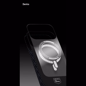 Juodas „Benks Magnetic Armor Air Armor Grid 600D“ kevlaro dėklas su metaliniu rėmeliu (C.K.FL.AP.BK.0073), skirtas iPhone 18 Pro Max / iPhone 17 Pro Max