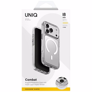 Uniq Combat Magclick Charging dėklas iPhone 18 Pro / 17 Pro – baltas