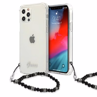 Guess GUHCP12MKPSBK iPhone 12/12 Pro 6.1 skaidrus kietas dėklas juodos perlų kolekcija