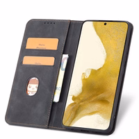 Magnet Fancy dėklas telefonui Samsung Galaxy S22+ (S22 Plus) su pinigine ir kortelių laikikliu, juodas