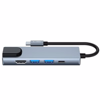 HUB Tech-Protect V3 5in1 USB-C - USB-A 3.0 / USB-A 2.0 / USB-C / HDMI / RJ45 - pilkas