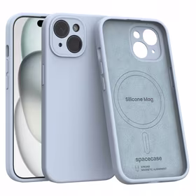 Spacecase Dėklas Silicone Mag iPhone 15 šviesiai mėlynas