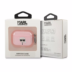 Karl Lagerfeld Blizgučių Karlo Galvos Dėklas AirPods Pro - rožinis