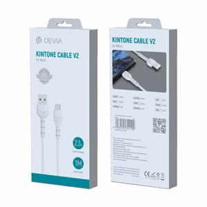 USB kabelis Devia Kintone microUSB 1.0m baltas 5V 2.1A