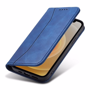 Magnetinis Fancy dėklas telefonui iPhone 12 Pro Max su kišene, kortelių laikiklis, stovas, mėlynas