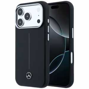 Mercedes Leather Semi Wrap Iconic Line MagSafe Case for iPhone 17 Pro - Black