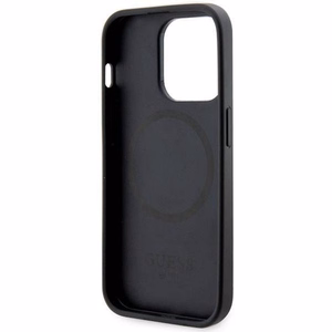 GUESS dėklas IPHONE 14 Pro Max suderinamas su MagSafe GUHMP14XP4RPSK (4G atspausdintos juostos) juodas