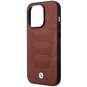 Dėklas telefonui BMW BMHMP14X22RPSR iPhone 14 Pro Max 6.7 - raudonas odinis sėdynių raštas MagSafe
