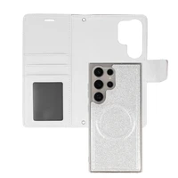 Glitter Magsafe knygos stiliaus dėklas Samsung Galaxy S23 sidabrinis