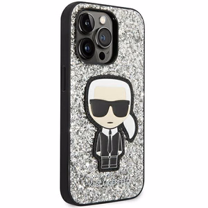Karl Lagerfeld KLHCP14LGFKPG iPhone 14 Pro 6.1 kietasis dėklas sidabrinis blizgios dalelės Ikonik