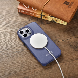iCarer CE Premium odinis folio dėklas iPhone 14 Pro Max magnetinis atverčiamas odinis folio dėklas MagSafe šviesiai violetinė