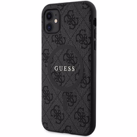 Guess GUHMN61G4GFRK iPhone 11 6.1" XR kietasis dėklas 4G Kolekcija Oda Metal Logo MagSafe - juodas
