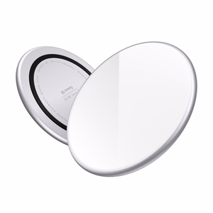 Crong PowerSpot Qi 15 W USB-C belaidis įkroviklis su grūdinto stiklo danga, sidabro spalvos ir baltas
