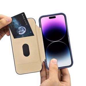 iCarer CE Premium odinis folio dėklas iPhone 14 Pro su MagSafe magnetiniu flipu - mėlynas