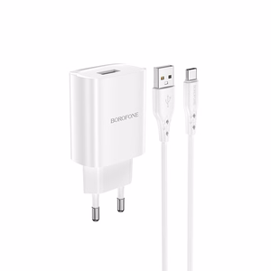 Borofone Sieninis įkroviklis BN1 Innovative - USB - 2,1A su USB į Type C baltas