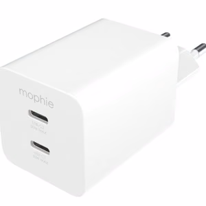 mophie Essentials Power Adapter Dual USB-C PD 50W EU, baltas