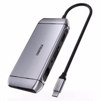 Choetech 9in1 daugiafunkcinis USB Type C šakotuvas - 3x USB 3.2 Gen 1 / SD ir TF atminties kortelių skaitytuvas / HDMI 4K 30Hz / VGA Full HD 60Hz / USB Type C / RJ45 pilkas (HUB-M15 pilkas)