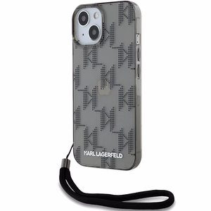 Karl Lagerfeld IML Mono KL Pattern & Cord dėklas telefonui iPhone 15 / 14 / 13 - juodas