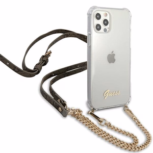 Guess GUHCP12MKC4GSGO iPhone 12/12 Pro 6.1" Skaidrus kietas dėklas 4G Auksinė grandinė