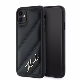Karl Lagerfeld Diagonal Quilted Script dėklas telefonui iPhone 11 / Xr - juodas