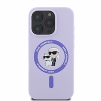 Karl Lagerfeld silikoninis dėklas telefonui Karl&Choupette Heads Ring Magnetinis iPhone 16 Pro Max - violetinis