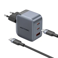Vention GaN USB-C+C+A 70W įkroviklis + USB-C-C kabelis 1m (pilkas)
