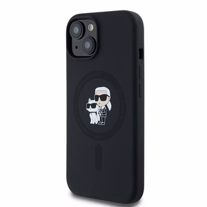 Karl Lagerfeld silikoninis Karl&Choupette magnetinis dėklas telefonui iPhone 15 Plus / 14 Plus - juodas