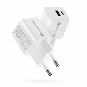 EVERACTIVE tinklo įkroviklis 1× USB, 1× USB-C Quick Charge 3.0 20 W, baltas